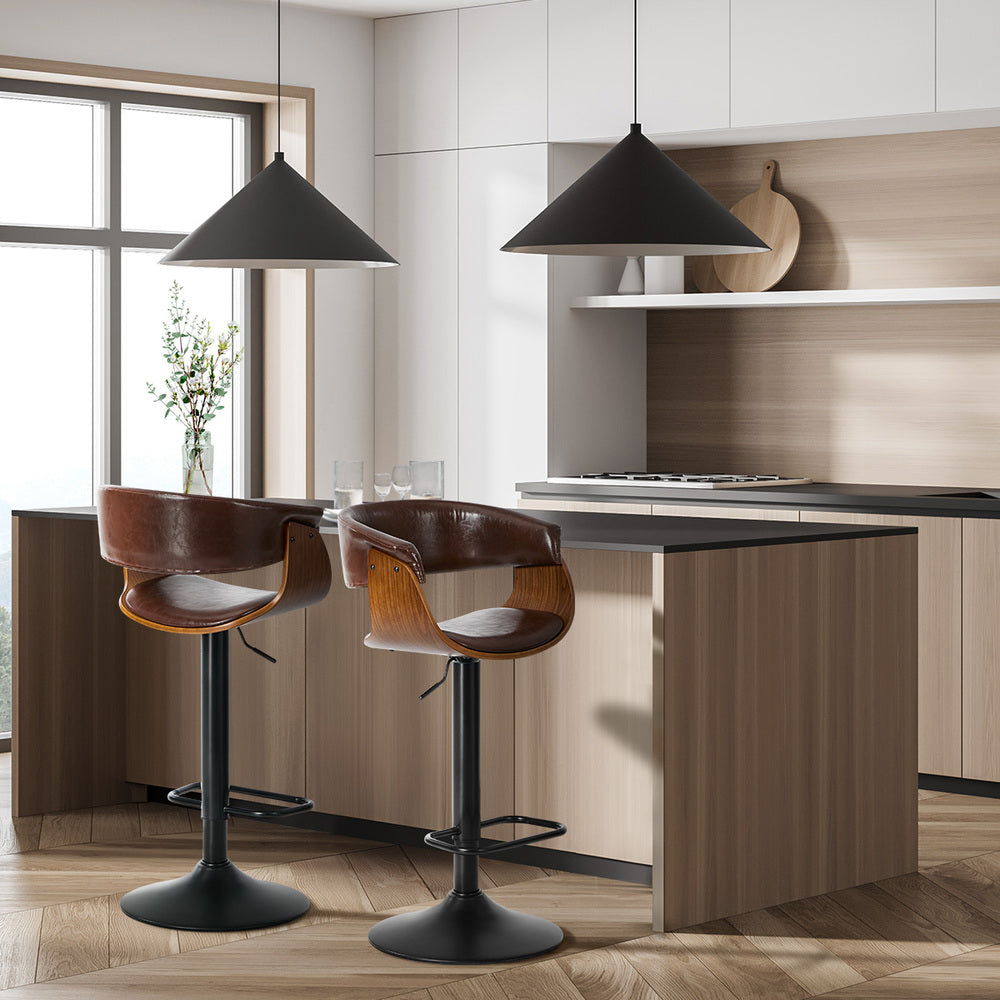 Swivel Bar Stools PU Leather Brown Pair | Simpledeals