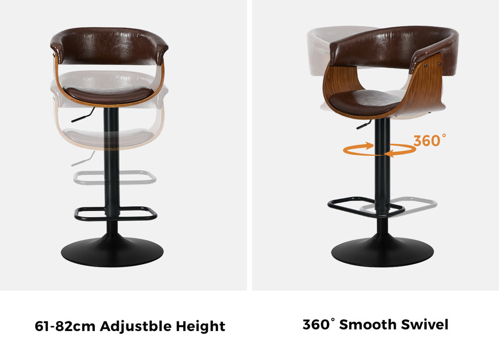 Swivel Bar Stools PU Leather Brown Pair | Simpledeals