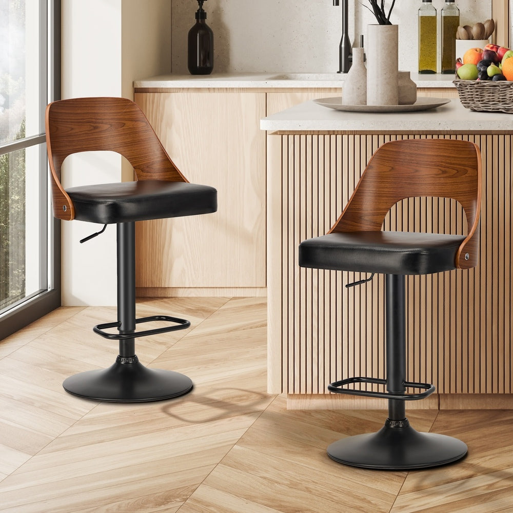 Set of 4 Swivel Bar Stools Gas Lift Adjustable PU Leather Chairs Black