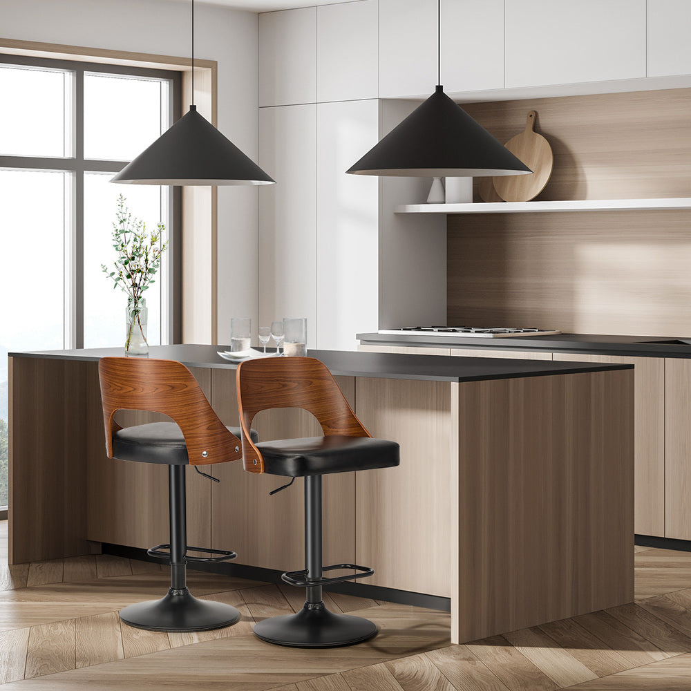 Set of 4 Swivel Bar Stools Gas Lift Adjustable PU Leather Chairs Black