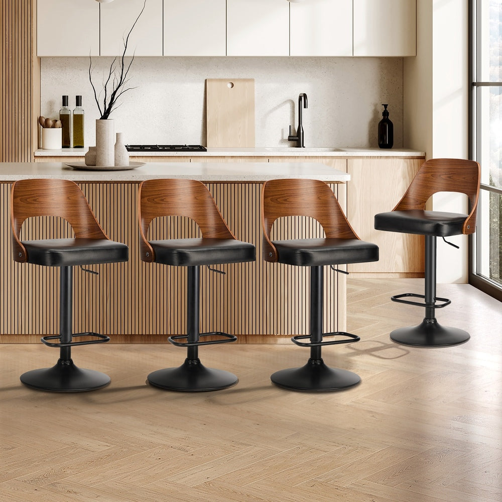 Set of 4 Swivel Bar Stools Gas Lift Adjustable PU Leather Chairs Black