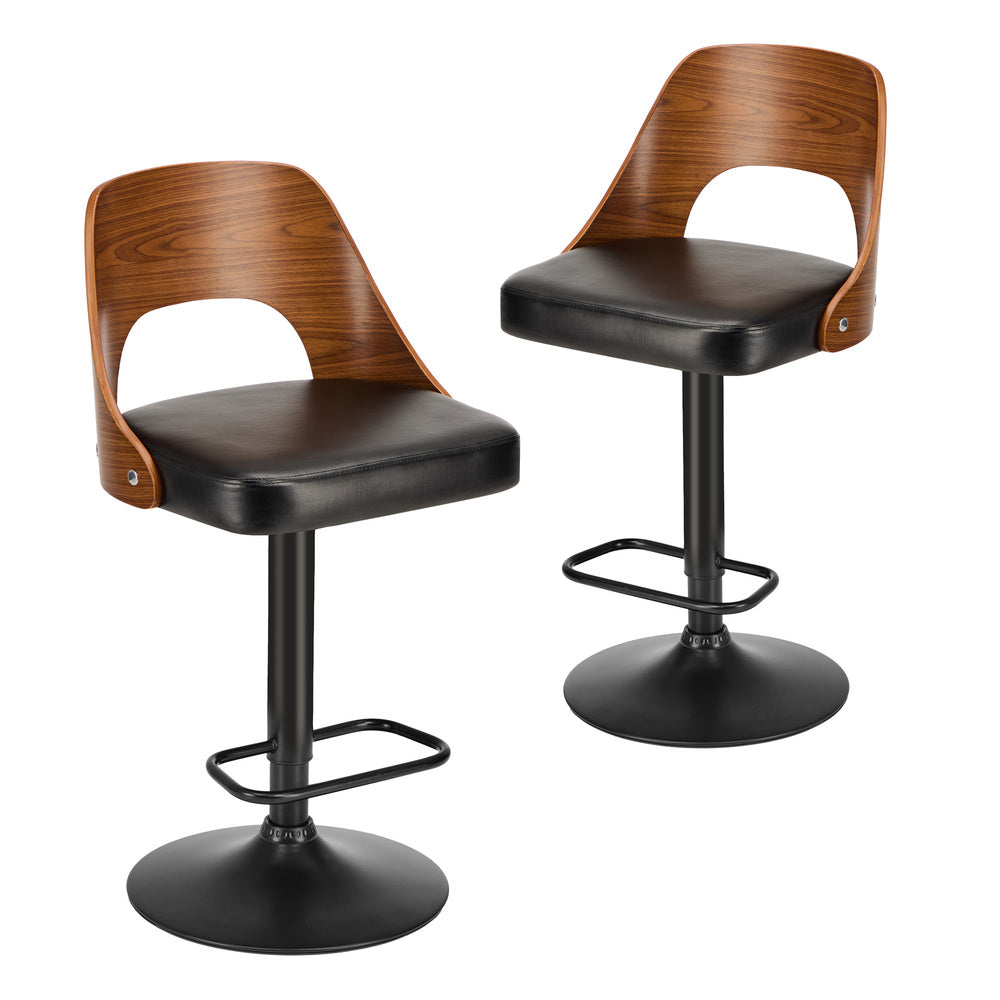 Set of 4 Swivel Bar Stools Gas Lift Adjustable PU Leather Chairs Black