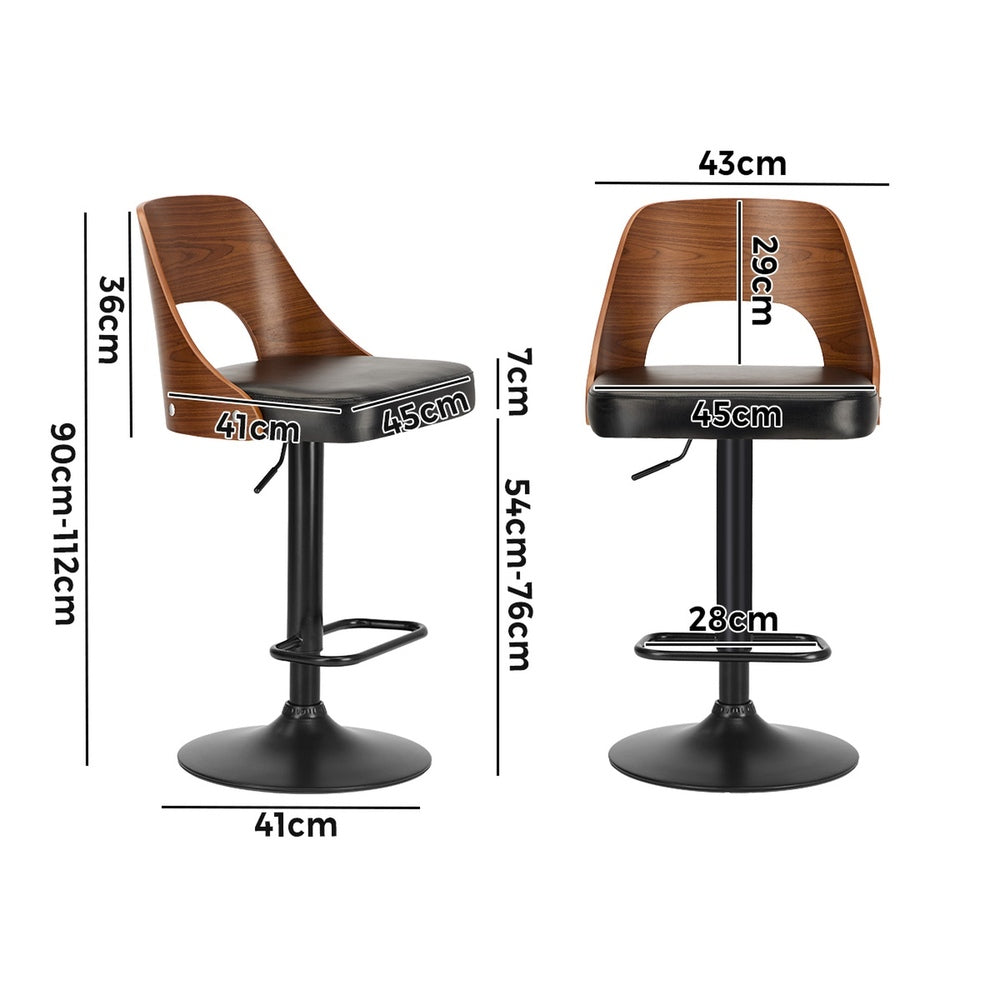 Set of 4 Swivel Bar Stools Gas Lift Adjustable PU Leather Chairs Black