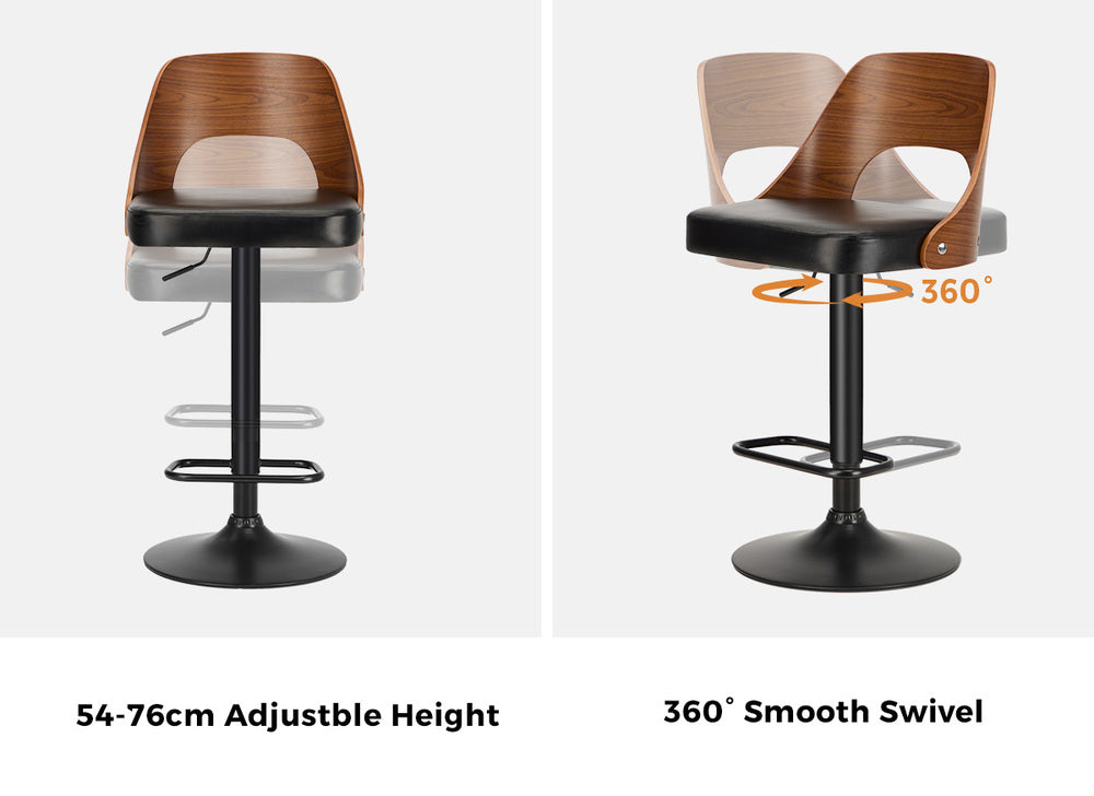 Set of 4 Swivel Bar Stools Gas Lift Adjustable PU Leather Chairs Black