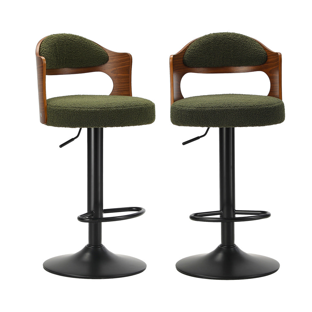 Bar Stool Adjustable Height Gas Lift Kitchen Chair Green Boucle Upholstered