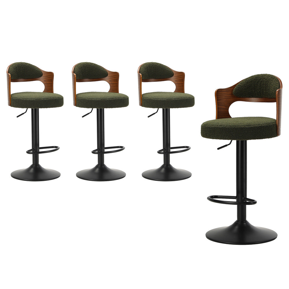 Bar Stool Adjustable Height Gas Lift Kitchen Chair Green Boucle Upholstered Seating