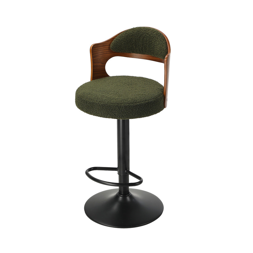 Bar Stool Adjustable Height Gas Lift Kitchen Chair Green Boucle Upholstered Seating