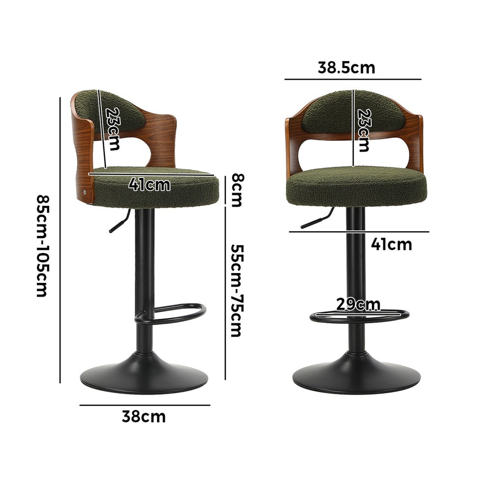 Bar Stool Adjustable Height Gas Lift Kitchen Chair Green Boucle Upholstered Seating