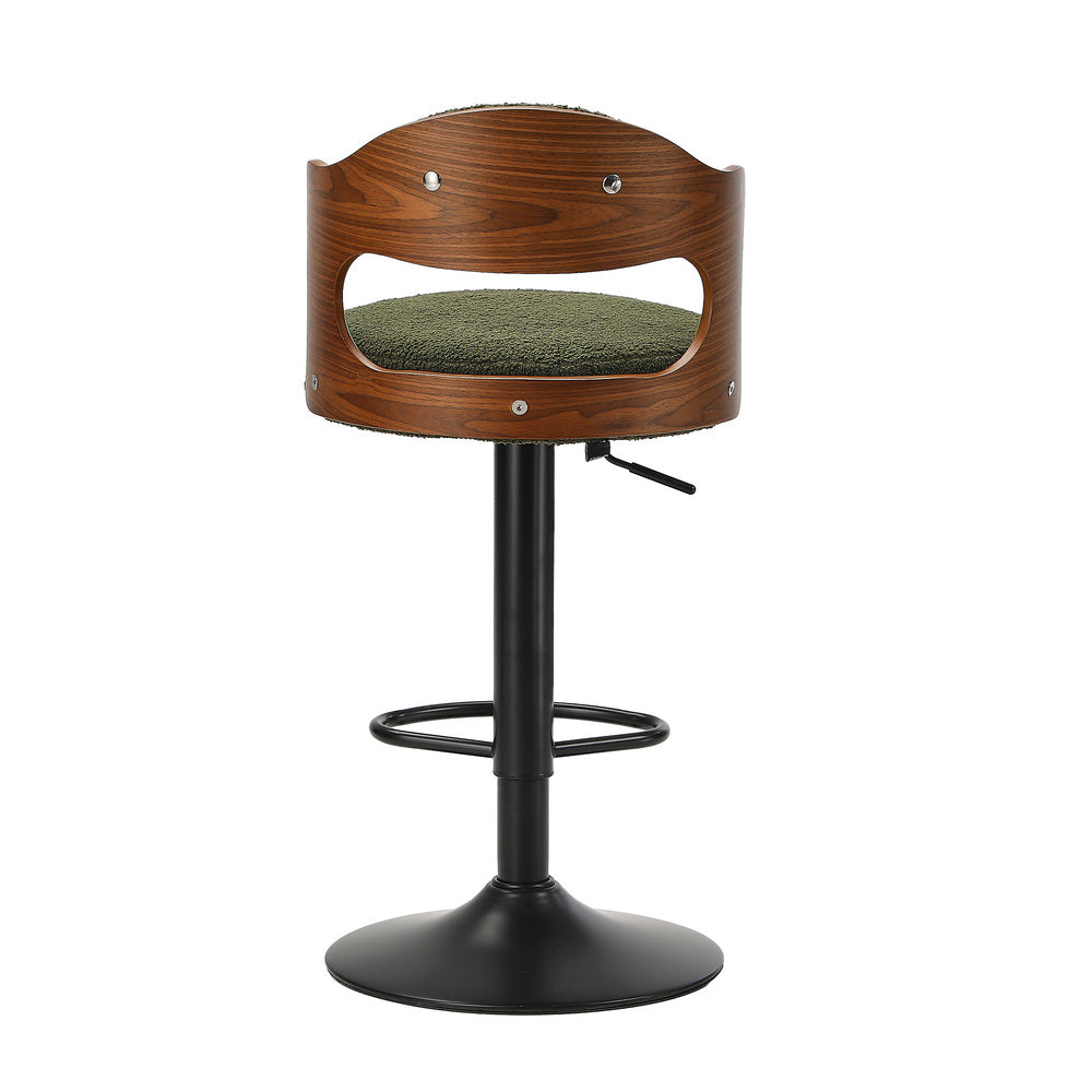 Bar Stool Adjustable Height Gas Lift Kitchen Chair Green Boucle Upholstered Seating
