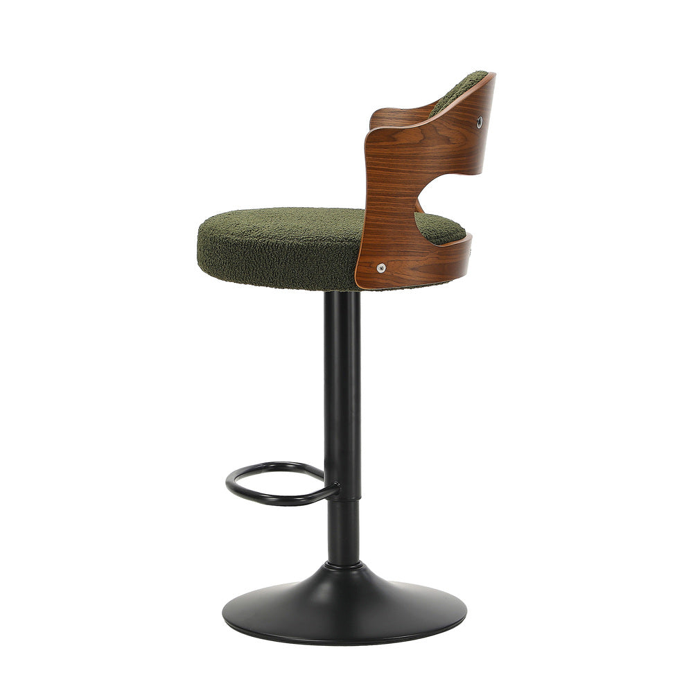 Bar Stool Adjustable Height Gas Lift Kitchen Chair Green Boucle Upholstered Seating