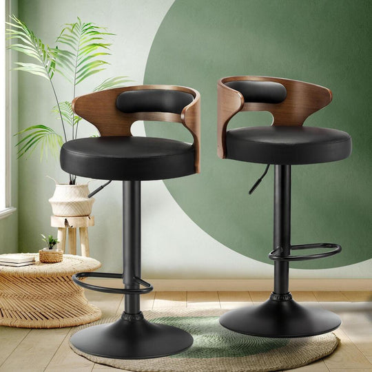 2x Bar Stools Kitchen Gas Lift Swivel Chairs Stool Wooden