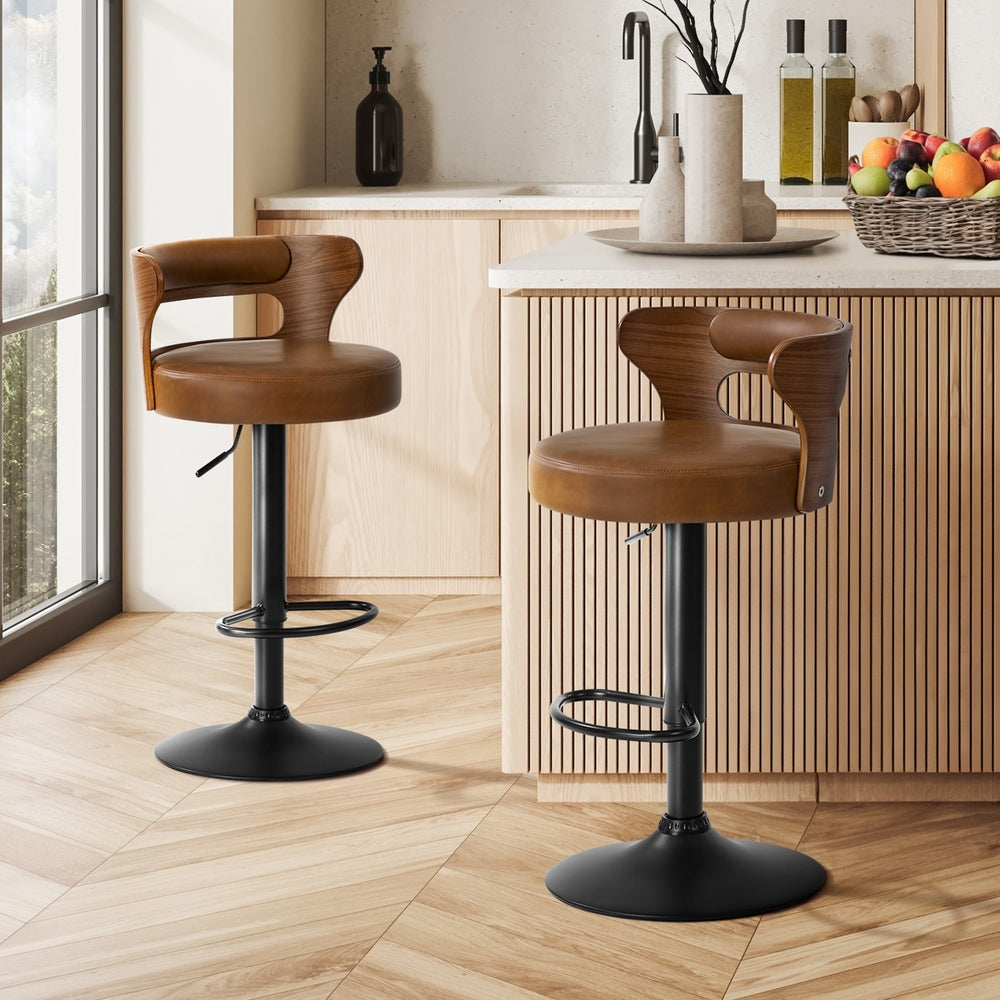 Swivel Bar Stools PU Leather Camel Set 2 | Simpledeals