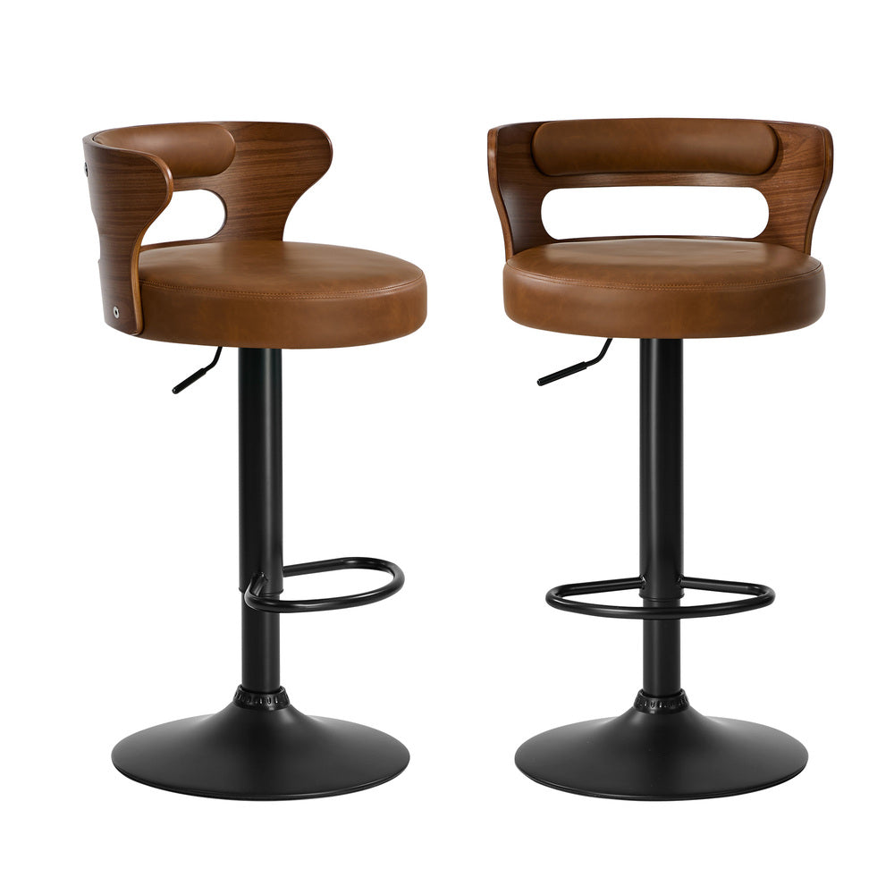 Swivel Bar Stools PU Leather Camel Set 2 | Simpledeals