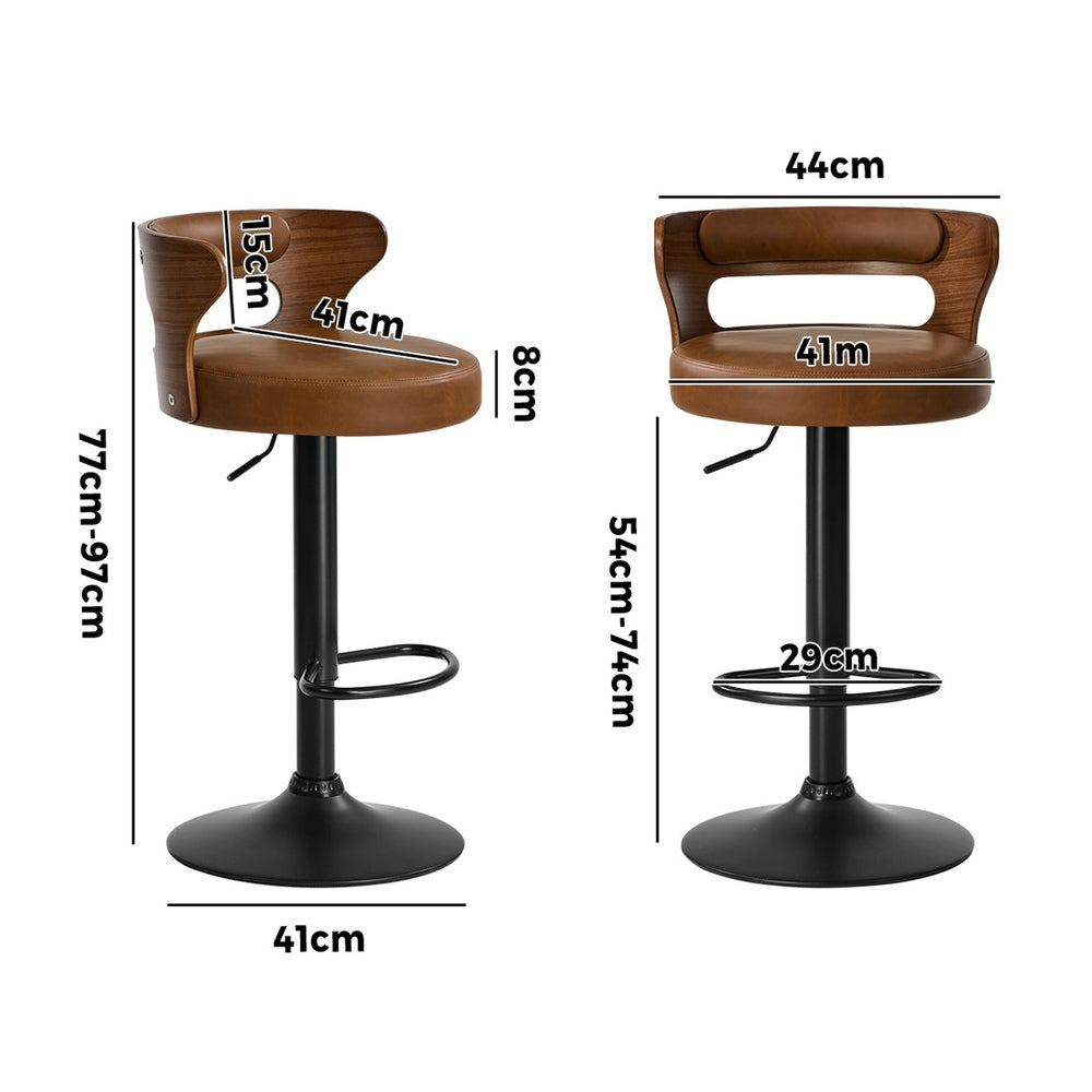 Swivel Bar Stools PU Leather Camel Set 2 | Simpledeals