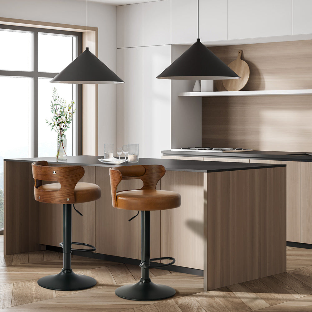 Swivel Bar Stools PU Leather Camel Set 2 | Simpledeals