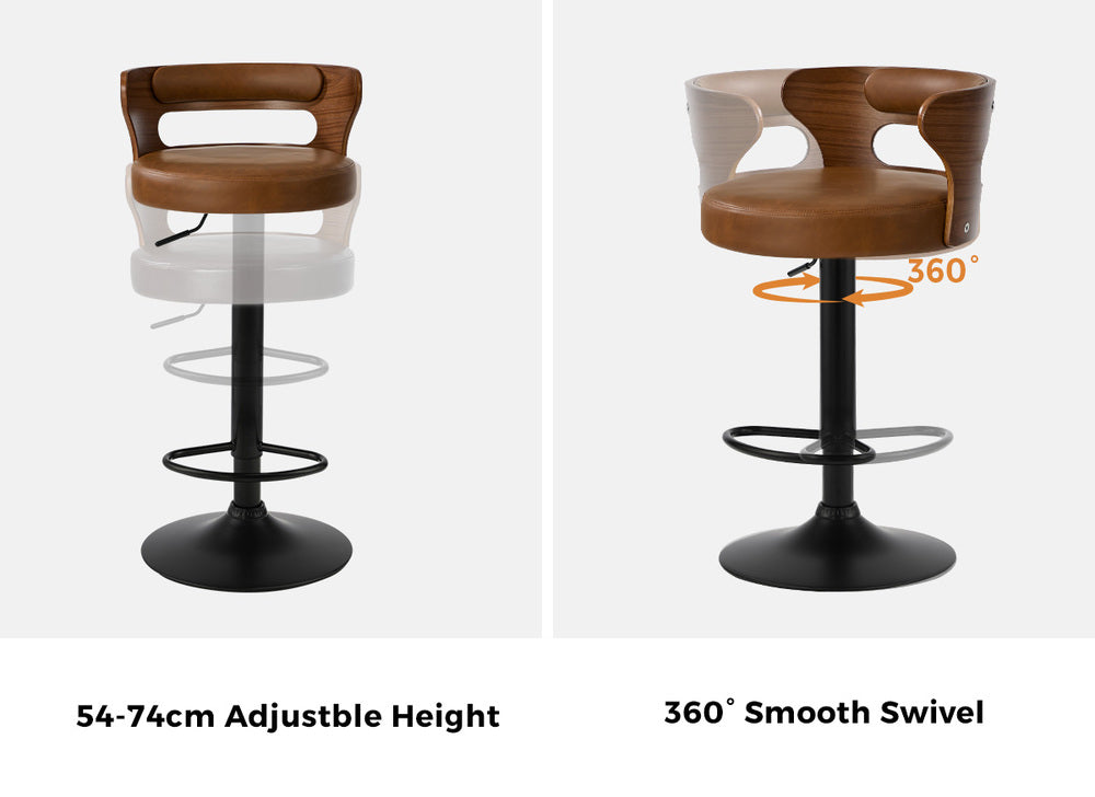 Swivel Bar Stools PU Leather Camel Set 2 | Simpledeals