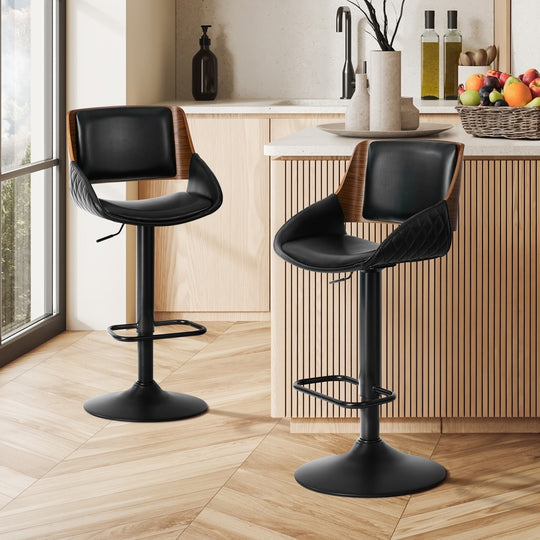 Swivel Bar Stools PU Leather Black Set 2 - Bar Stool