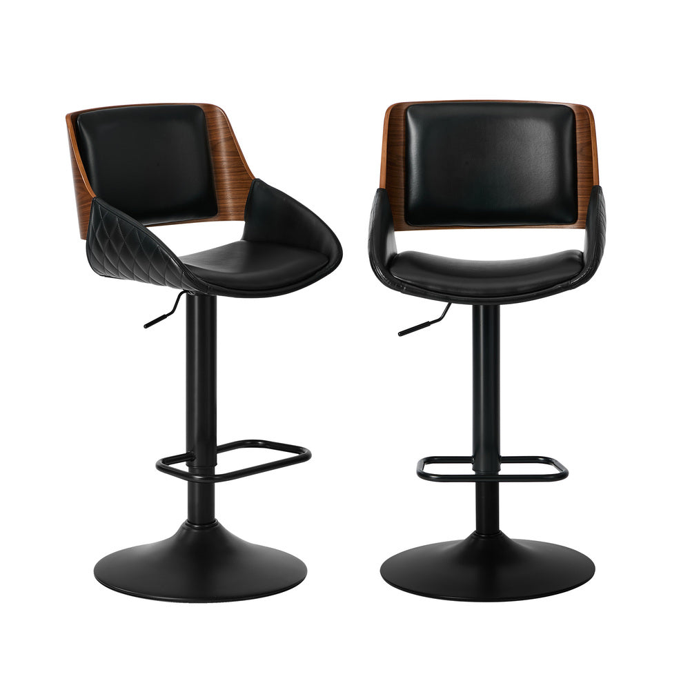 Swivel Bar Stools PU Leather Black Set 2 | Simpledeals