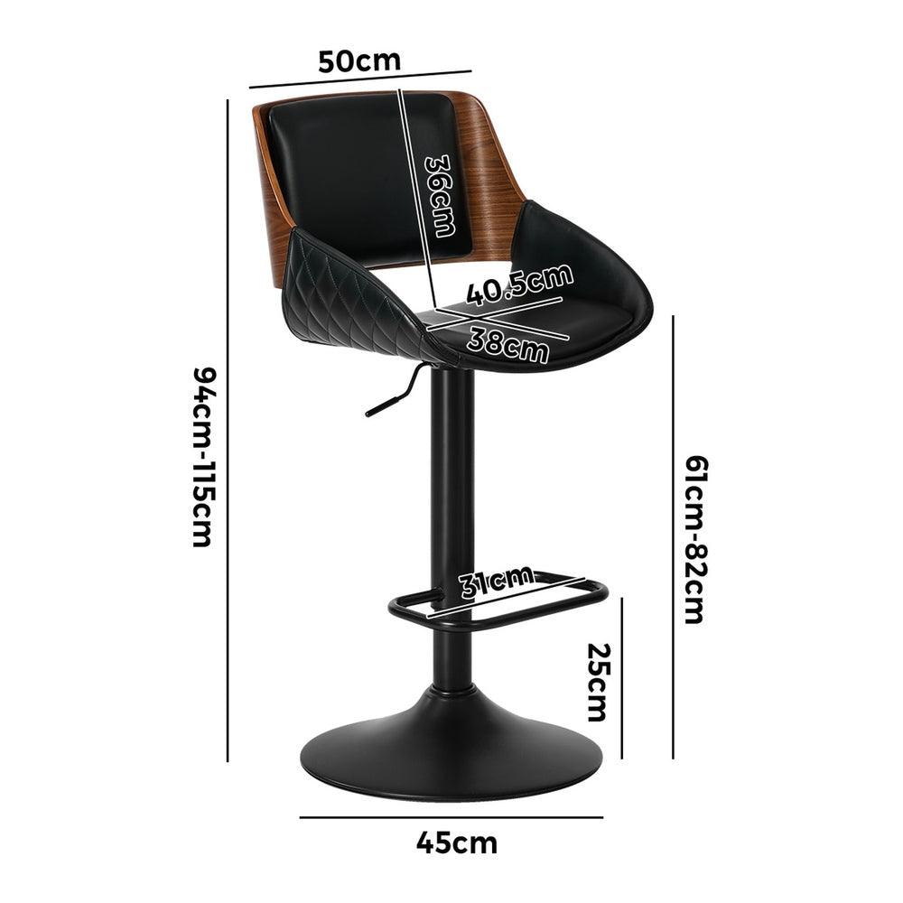 Swivel Bar Stools PU Leather Black Set 2 | Simpledeals