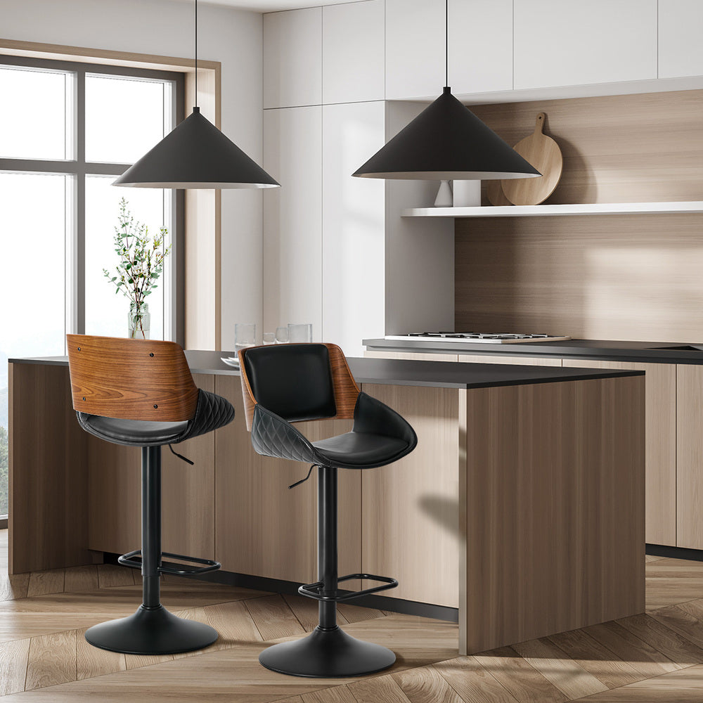 Swivel Bar Stools PU Leather Black Set 2 | Simpledeals