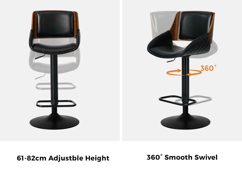 Swivel Bar Stools PU Leather Black Set 2 | Simpledeals