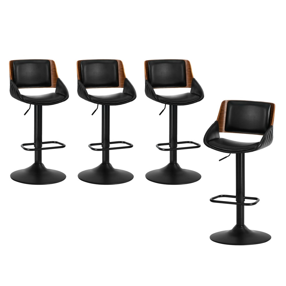 4x Bar Stools Swivel Gas Lift Stool Leather Black