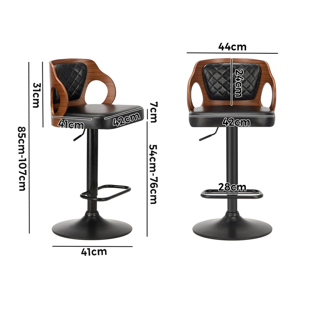 2x Bar Stools PU Leather Swivel Adjustable Kitchen Chairs Wooden Frame