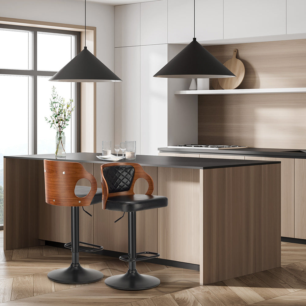 2x Bar Stools PU Leather Swivel Adjustable Kitchen Chairs Wooden Frame