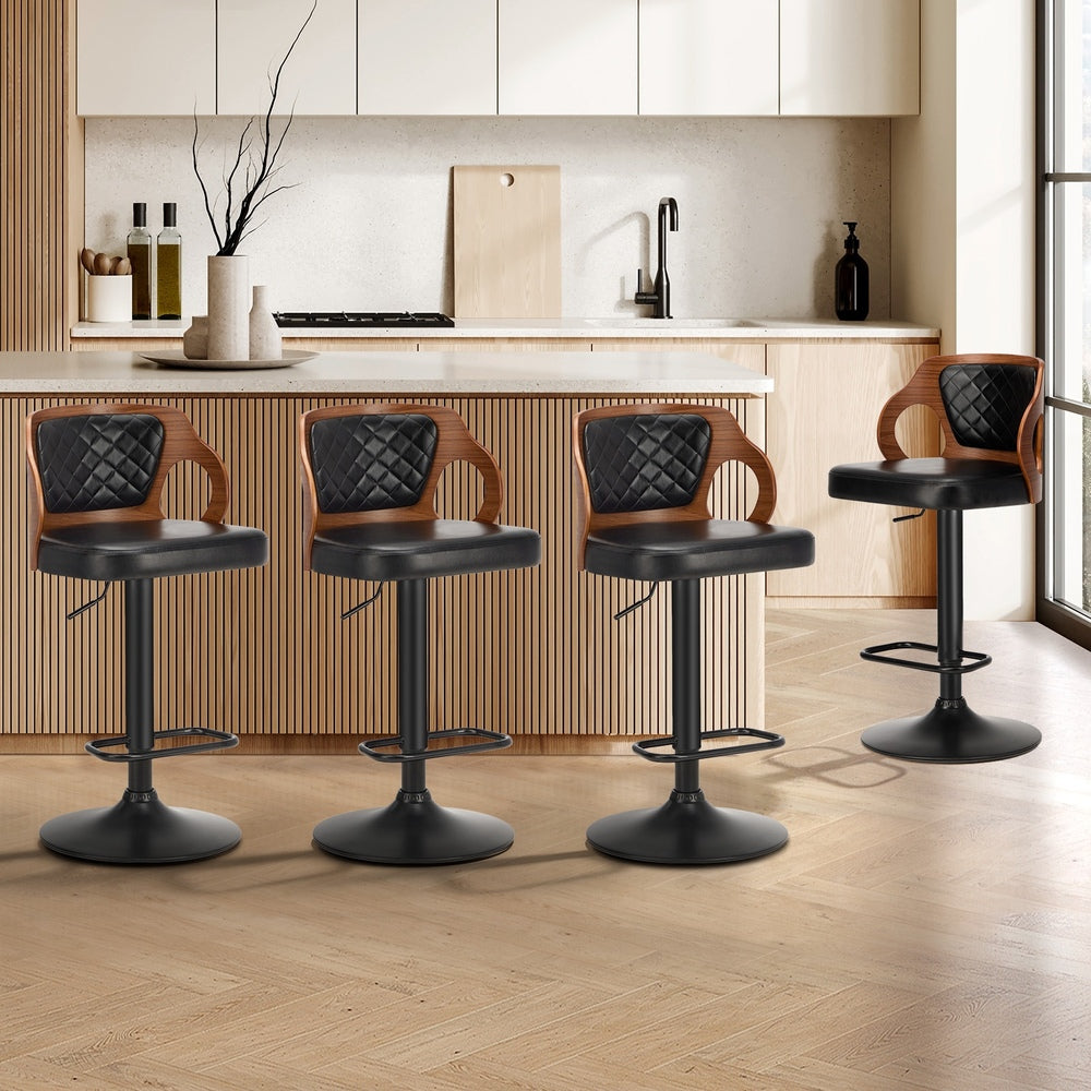 2x Bar Stools PU Leather Swivel Adjustable Kitchen Chairs Wooden Frame