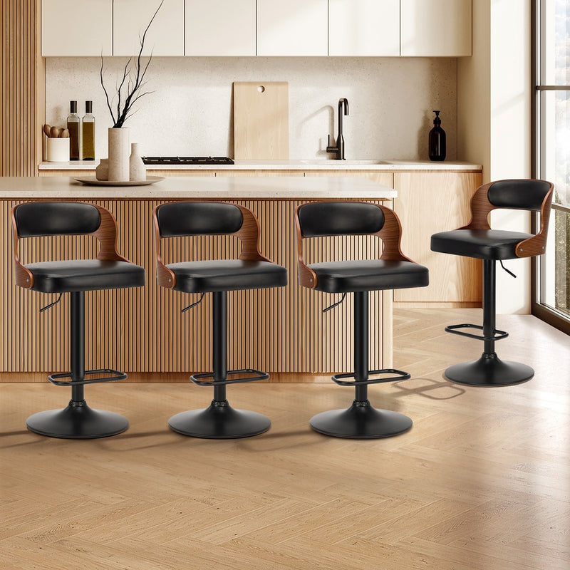 4x-modern-pu-leather-gas-lift-bar-stools-for-kitchen-island-counter - Leather finish