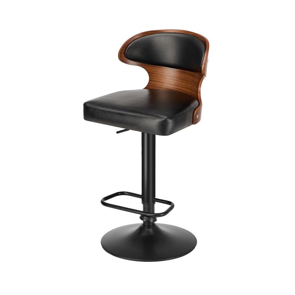 4x Black PU Leather Adjustable Bar Stools with Backrest & Steel Base