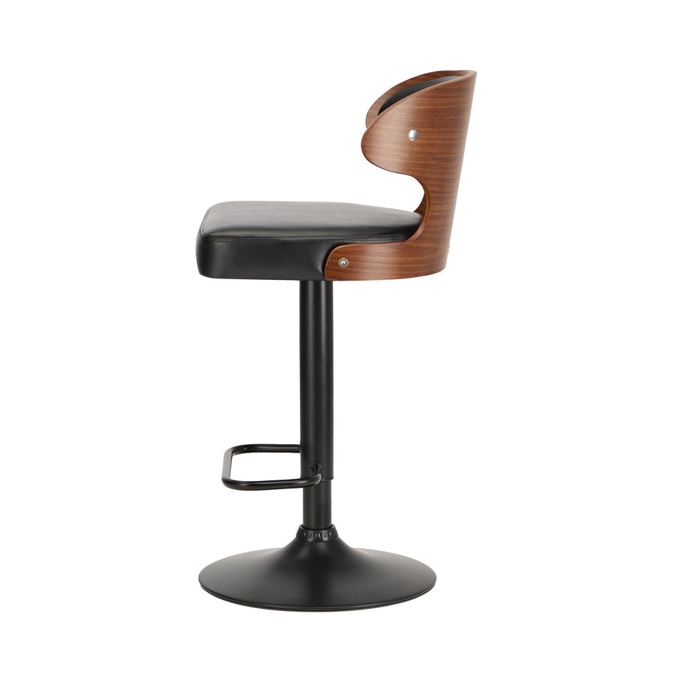 4x Black PU Leather Adjustable Bar Stools with Backrest & Steel Base