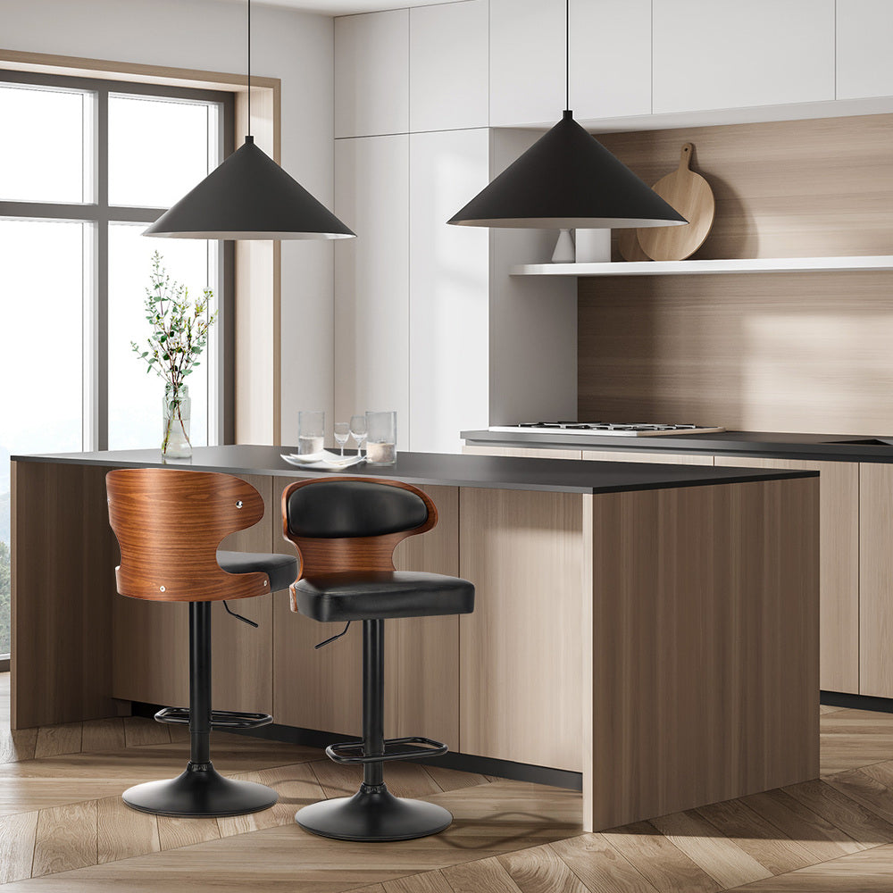 4x Black PU Leather Adjustable Bar Stools with Backrest & Steel Base