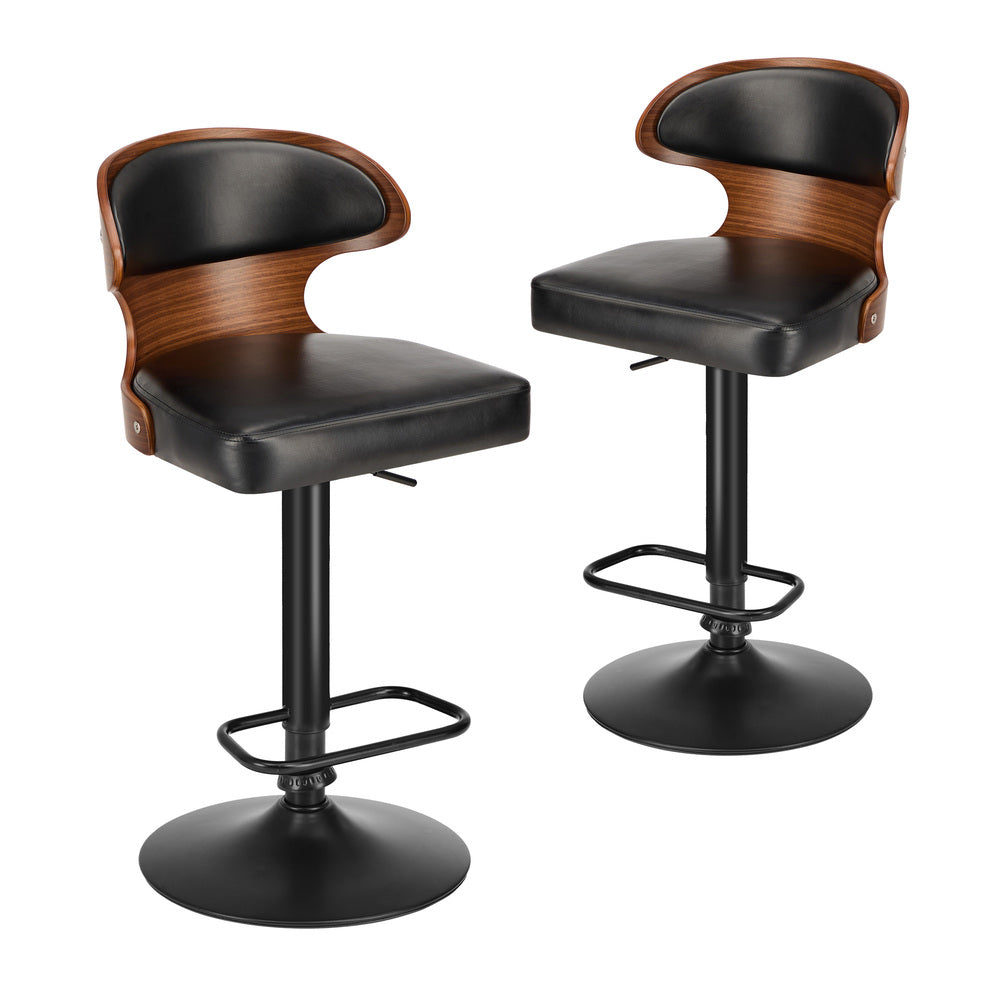4x Black PU Leather Adjustable Bar Stools with Backrest & Steel Base