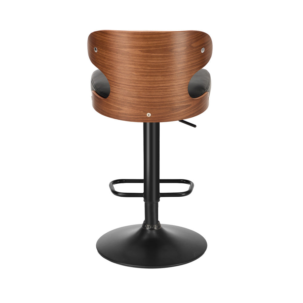 4x Black PU Leather Adjustable Bar Stools with Backrest & Steel Base