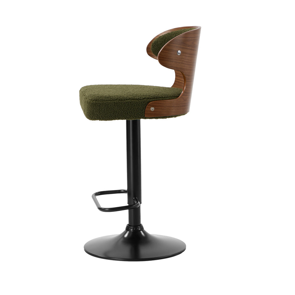 2x Bar Stools Swivel Kitchen Bar Chairs Gas Lift Boucle Green