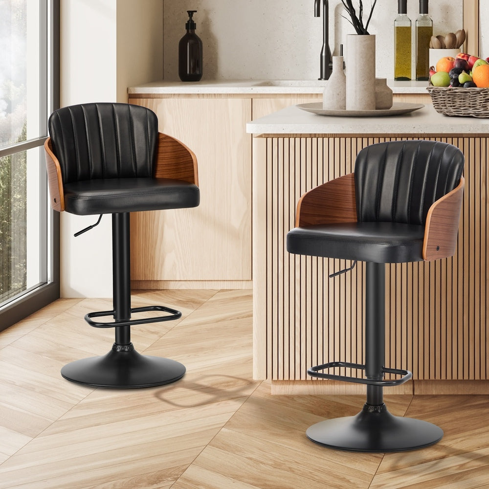 2x Modern PU Leather Gas Lift Bar Stools Kitchen Counter Chairs Black