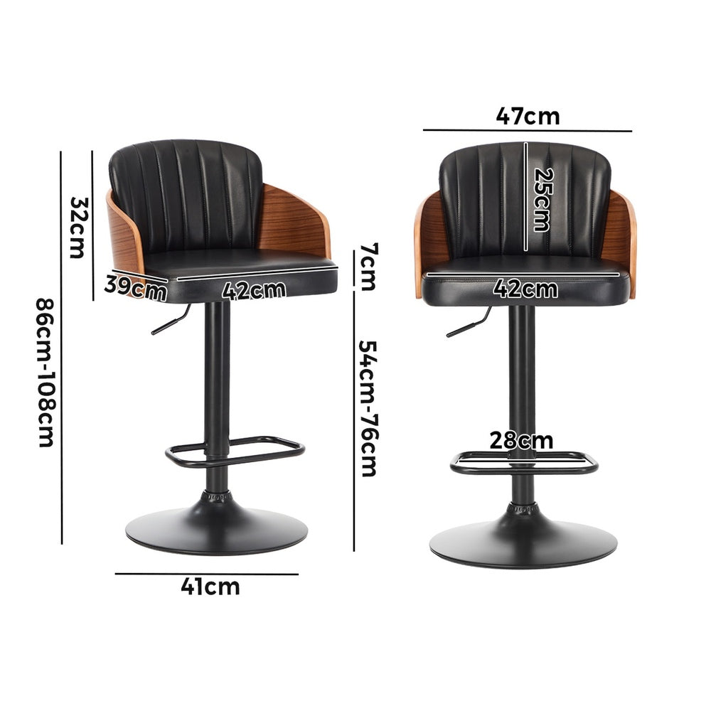 2x Modern PU Leather Gas Lift Bar Stools Kitchen Counter Chairs Black