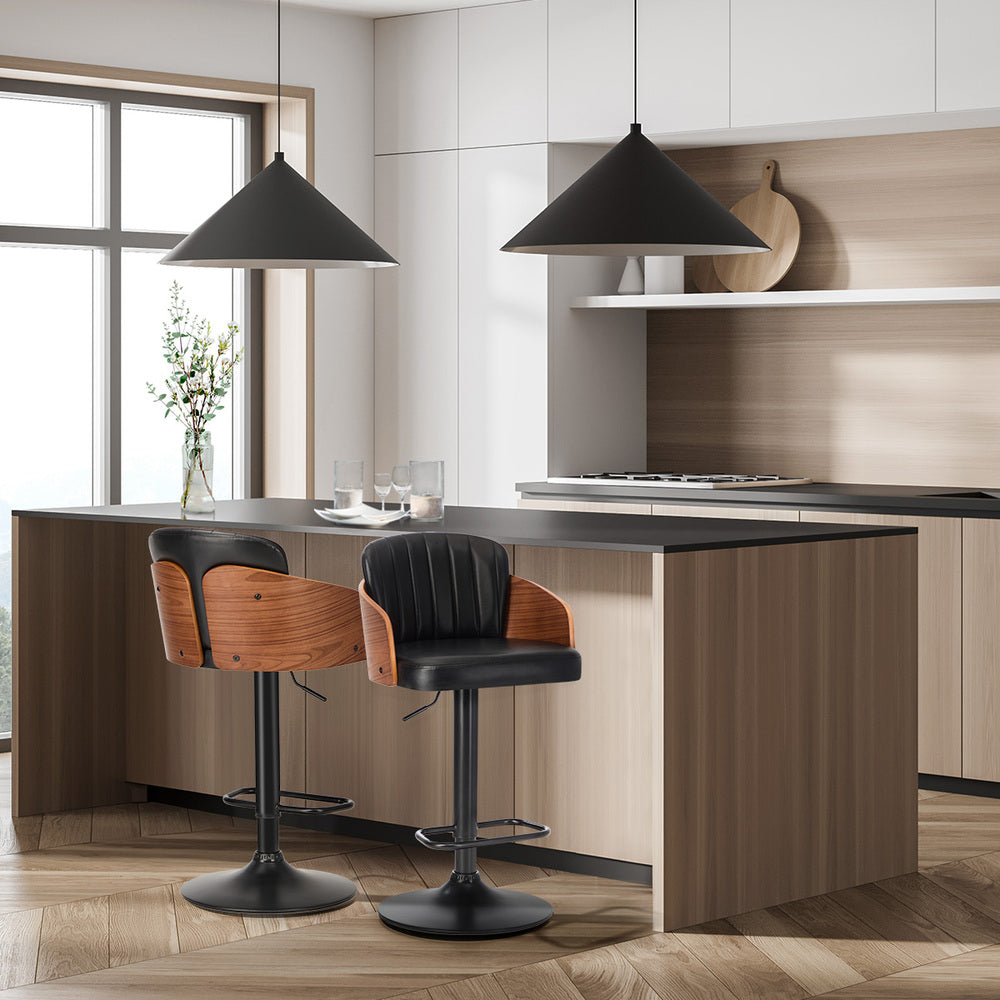 2x Modern PU Leather Gas Lift Bar Stools Kitchen Counter Chairs Black