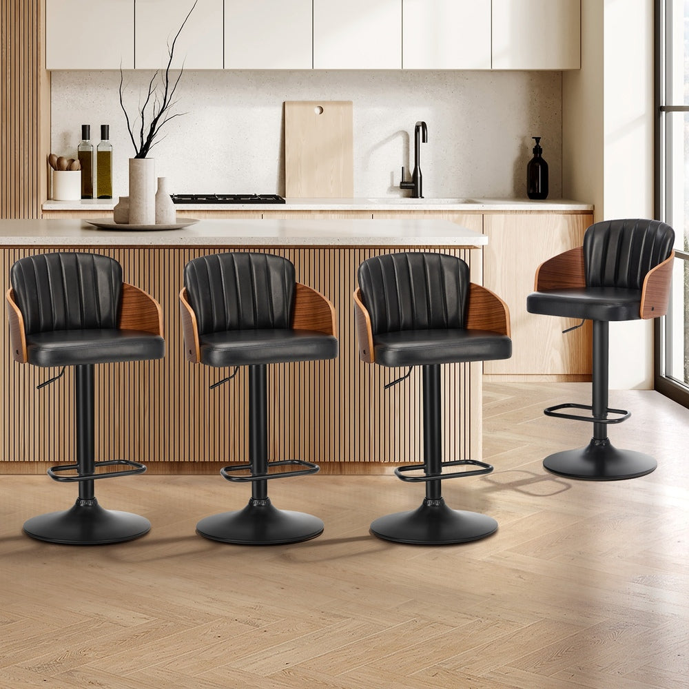 2x Modern PU Leather Gas Lift Bar Stools Kitchen Counter Chairs Black
