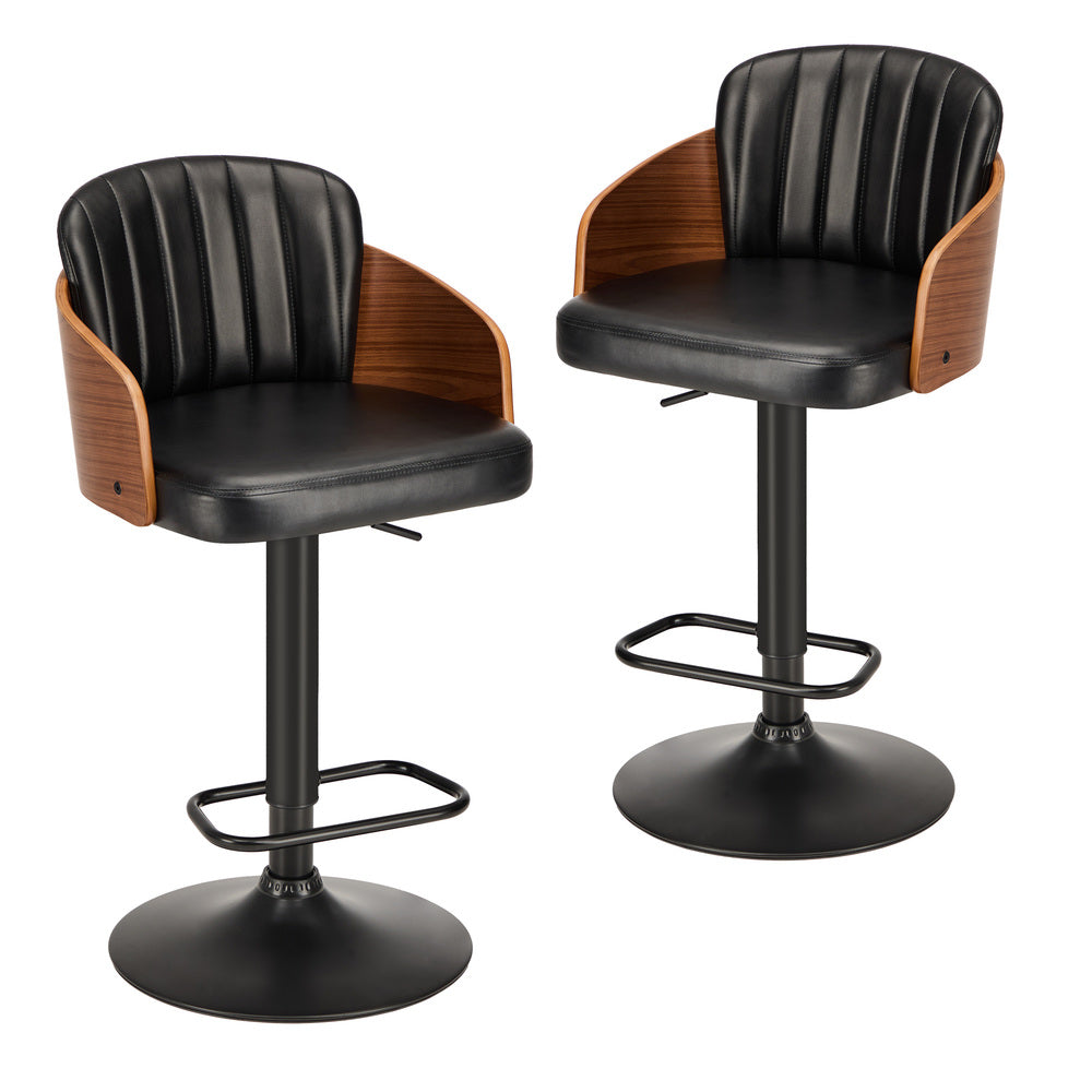2x Modern PU Leather Gas Lift Bar Stools Kitchen Counter Chairs Black