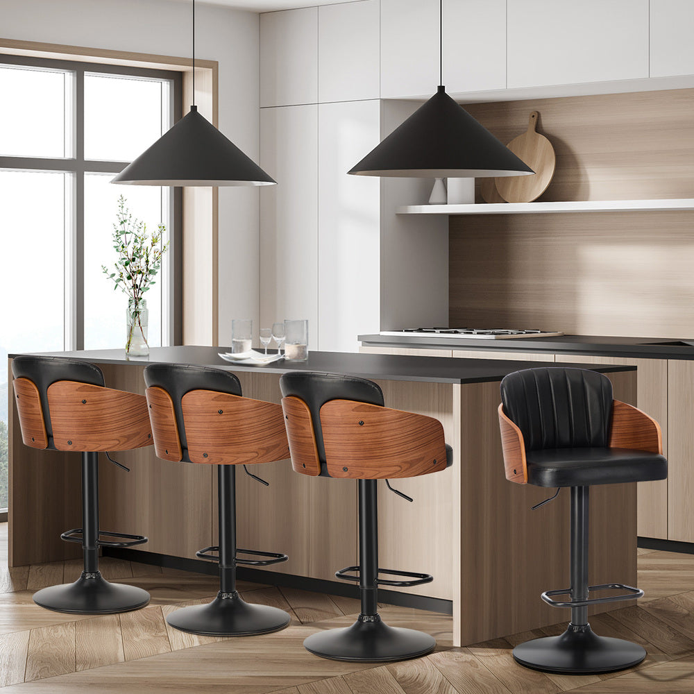 2x Modern PU Leather Gas Lift Bar Stools Kitchen Counter Chairs Black