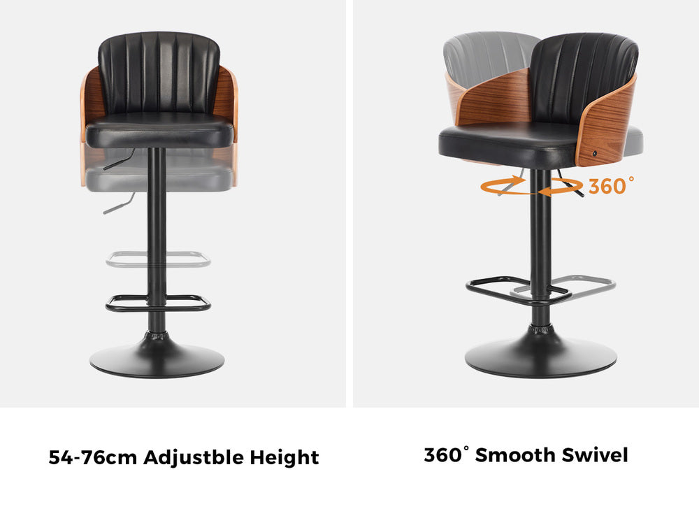 2x Modern PU Leather Gas Lift Bar Stools Kitchen Counter Chairs Black
