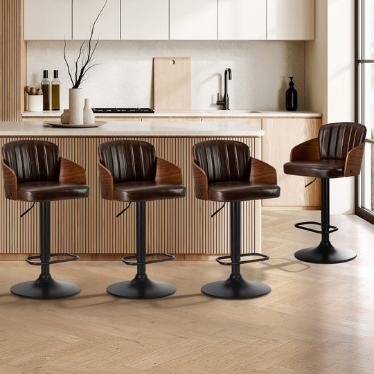 4x Bar Stool Adjustable Height Leather Bar Chair