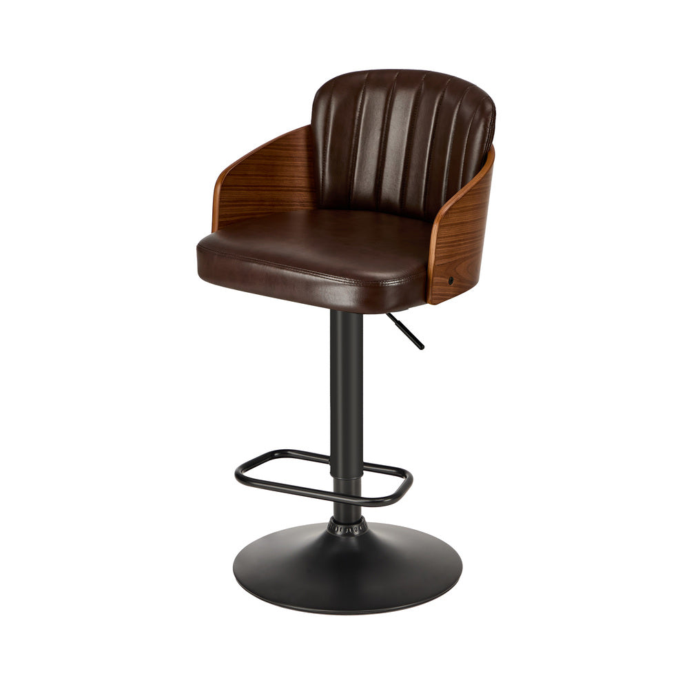 4x Bar Stool Adjustable Height Swivel Leather Bar Chair Brown Kitchen Seating