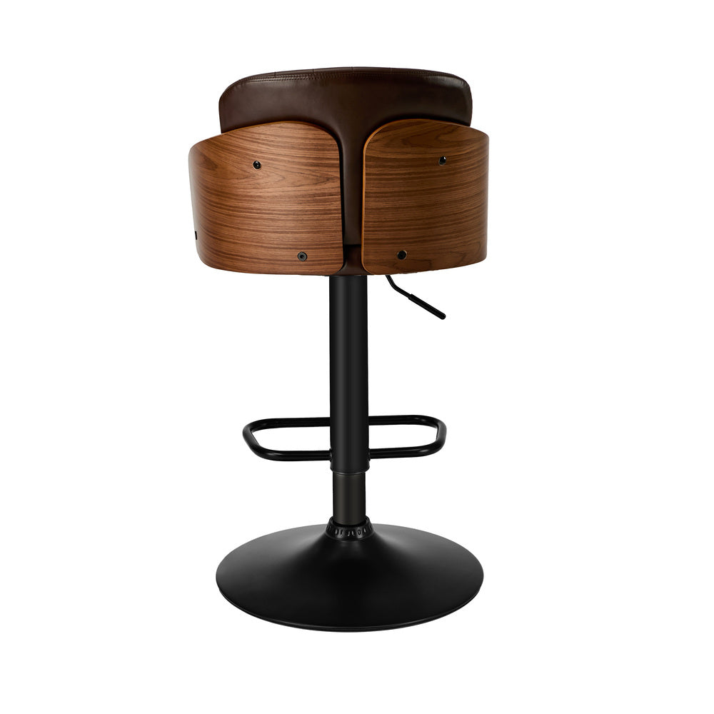 4x Bar Stool Adjustable Height Swivel Leather Bar Chair Brown Kitchen Seating