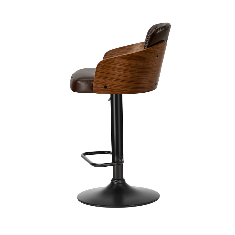 4x Bar Stool Adjustable Height Swivel Leather Bar Chair Brown Kitchen Seating