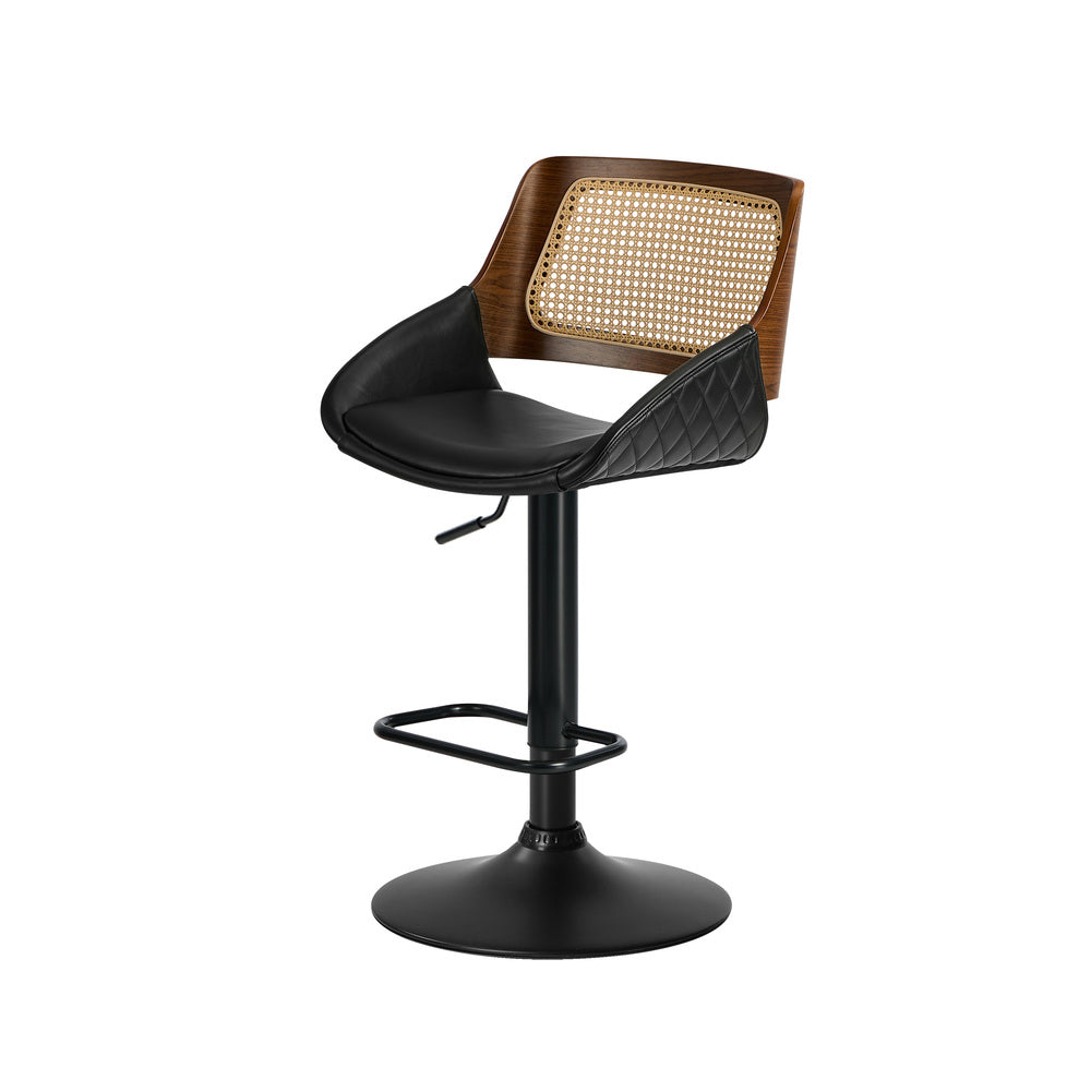 Rattan Bar Stools Set 2 PU Leather Swivel | Simpledeals