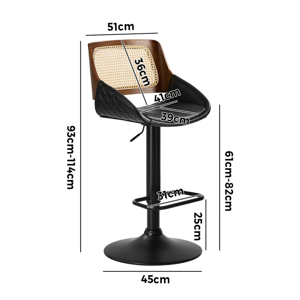 Rattan Bar Stools Set 2 PU Leather Swivel | Simpledeals