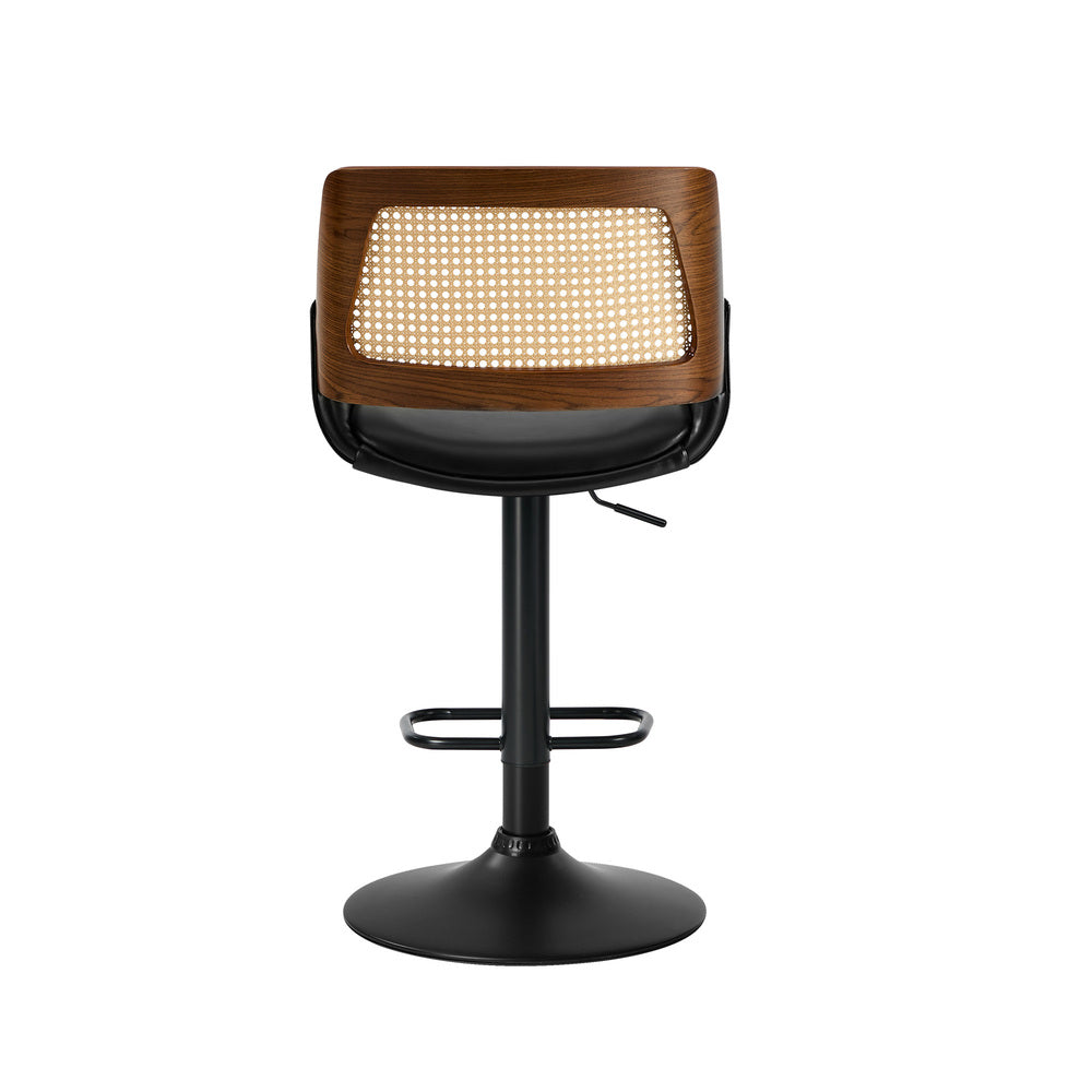 Rattan Bar Stools Set 2 PU Leather Swivel | Simpledeals